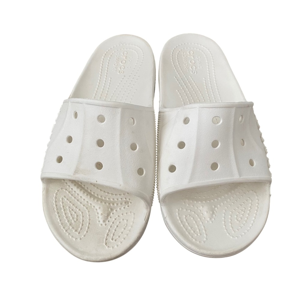 Crocs Classic Slide Sandals White Womens 9 Mens 7 Slip On Comfort Shoes